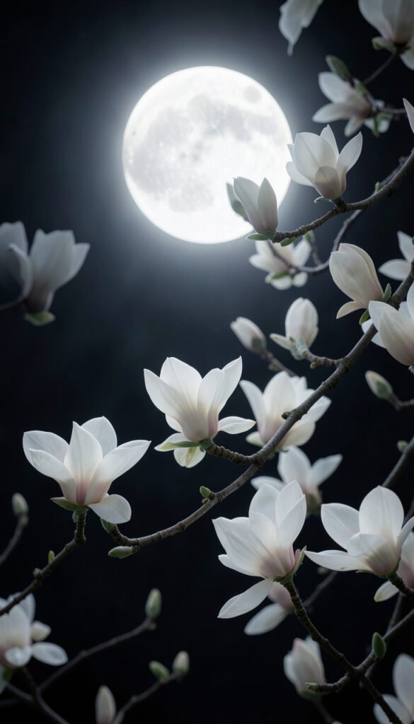 Magnolias bajo la luz lunar - Fondos de Flores y Luna
