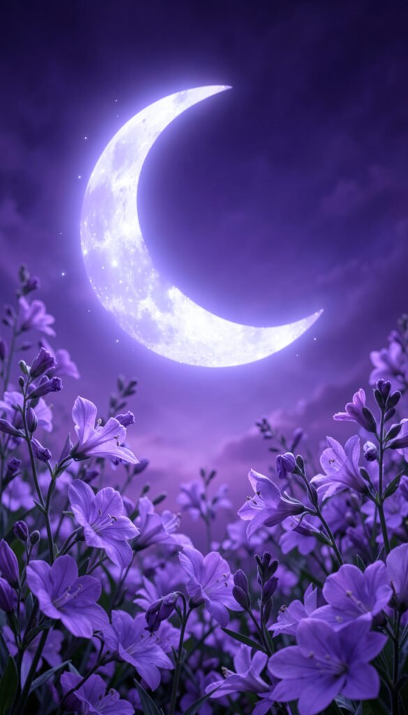 Violeta y luna mística - Fondos de Flores y Luna