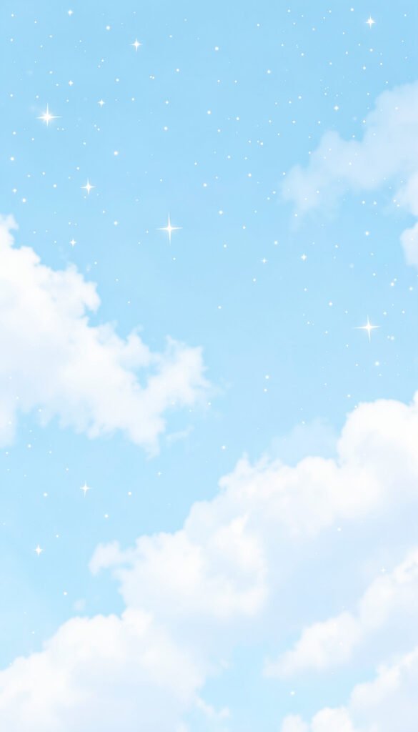 Cielo Azul Pastel con Nubes y Estrellas - Wallpapers Bonitos de Estrellas y