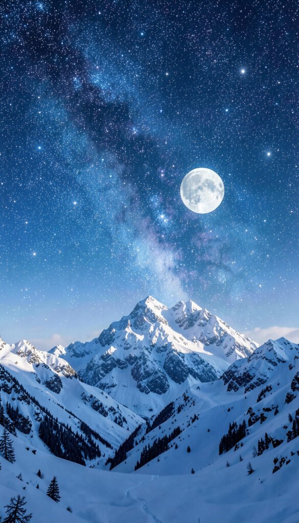 Cielo Nocturno y Montaña Nevada - Wallpapers Bonitos de Estrellas y