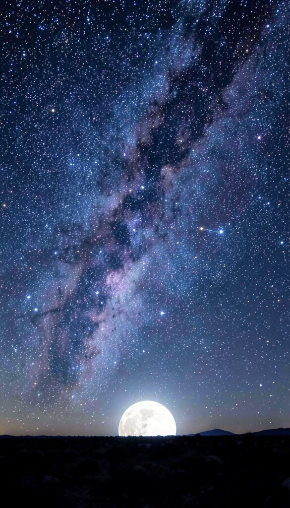 Vía Láctea y luna en el horizonte - Fondos de Luna y Estrellas