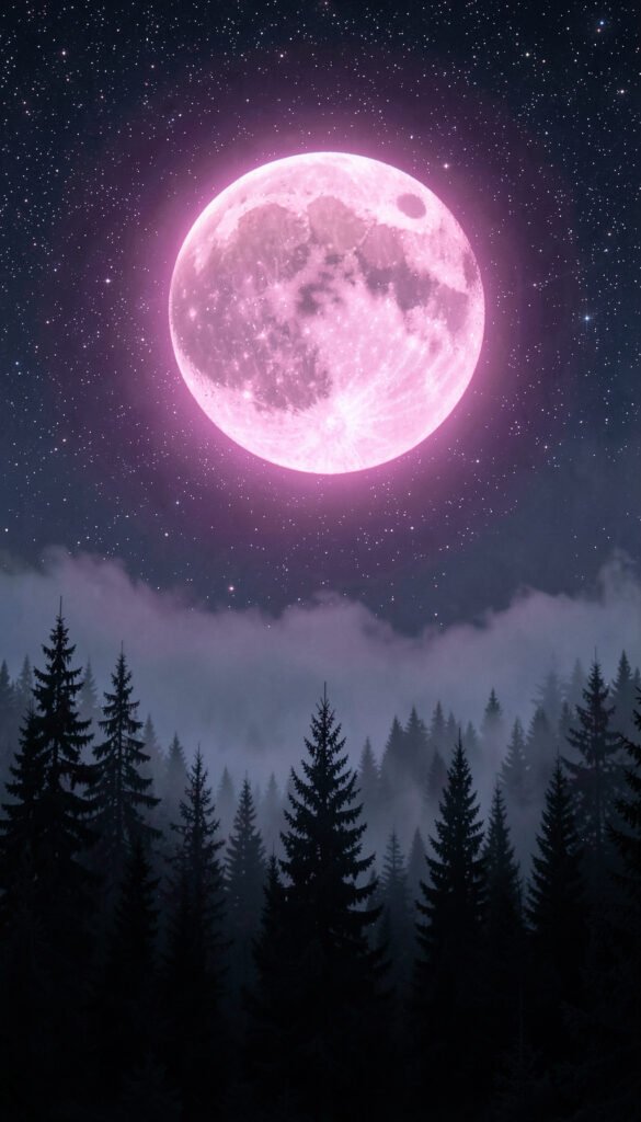 Luna Rosa en Bosque Nocturno - Fondos de Luna Rosa para