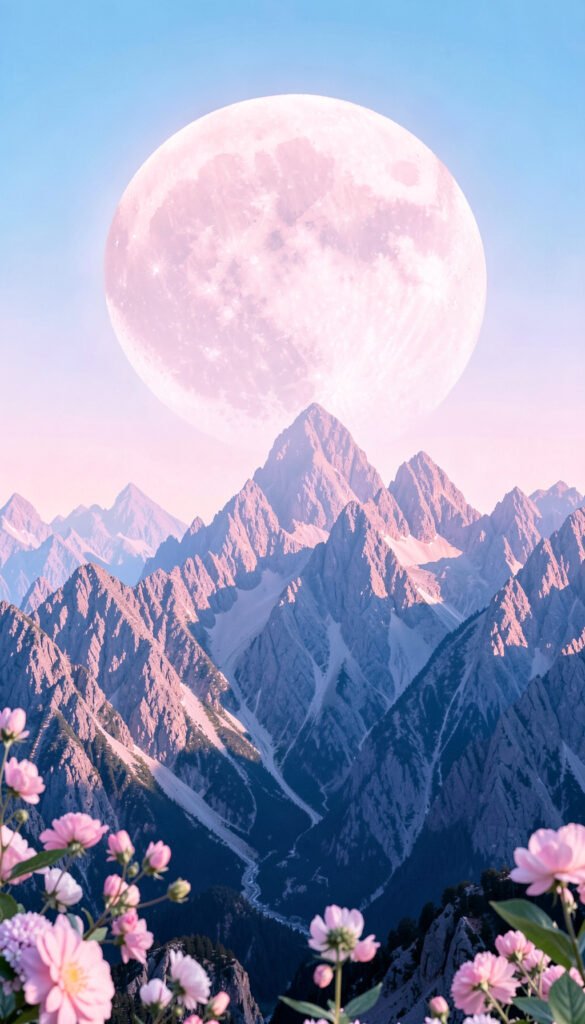 Luna Rosa y Montañas - Fondos de Luna Rosa para