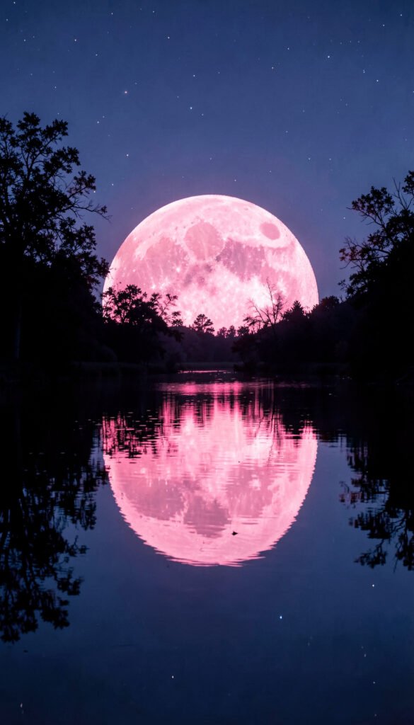 Luna Rosa Reflejada en Lago - Fondos de Luna Rosa para