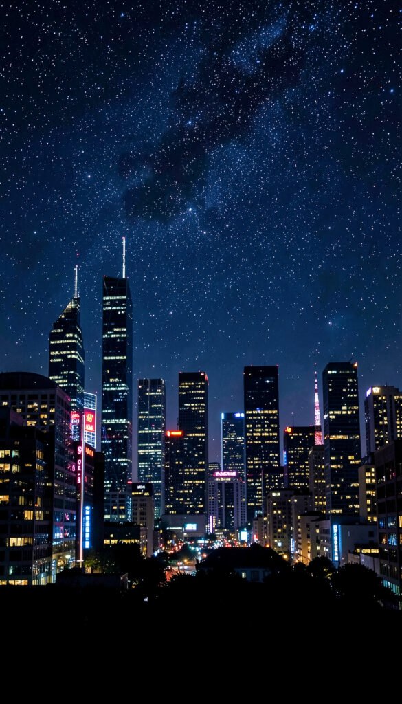 Ciudad Nocturna con Estrellas - Fondos Aesthetic de Noche y
