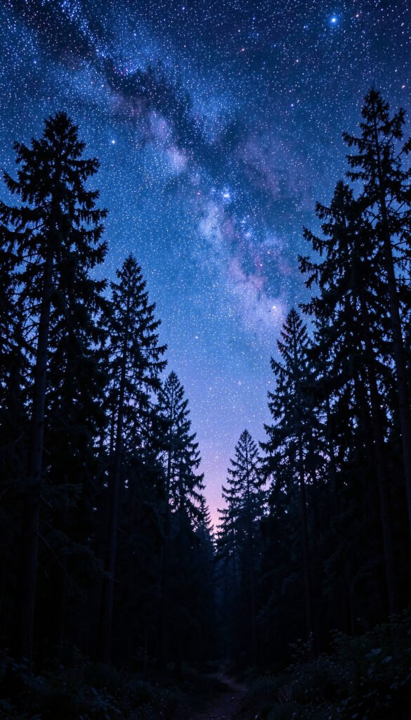 Bosque Misterioso Estrellado - Fondos Aesthetic de Noche y