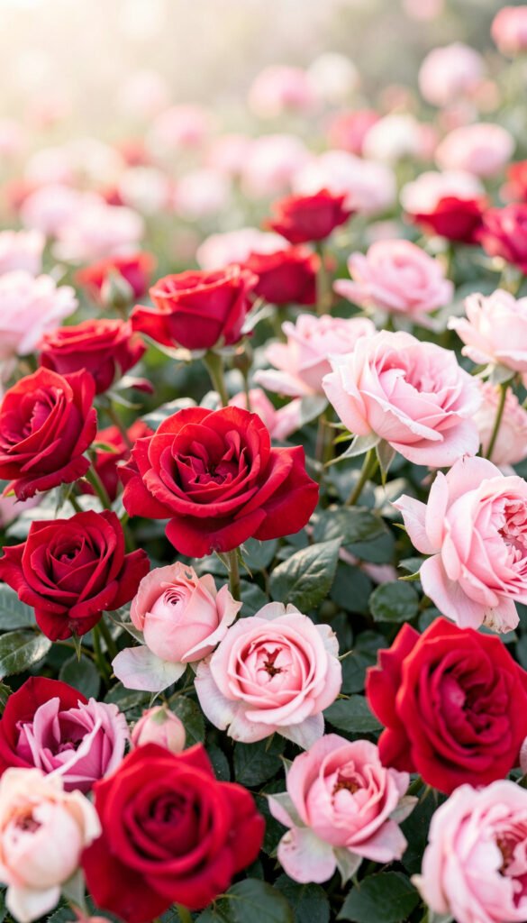 Campo de Rosas y Peonías - flores rojas y rosas alta resolución