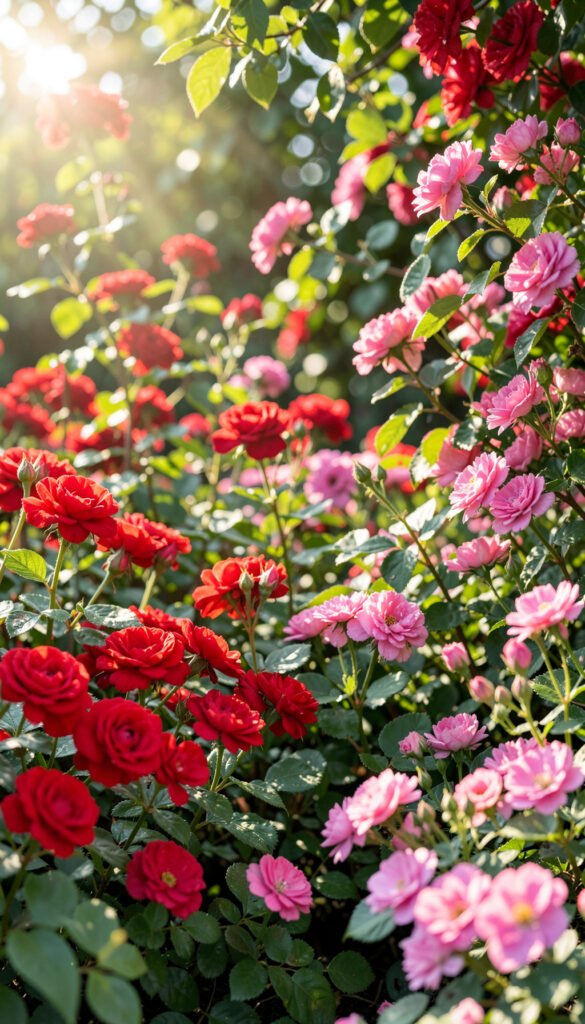 Jardín de Flores Rojas y Rosas - Imágenes de Flores Rojas y