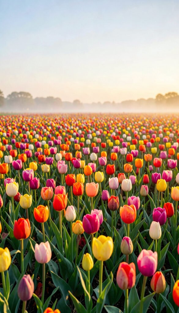 Campo de tulipanes al amanecer - Flores coloridas HD gratis