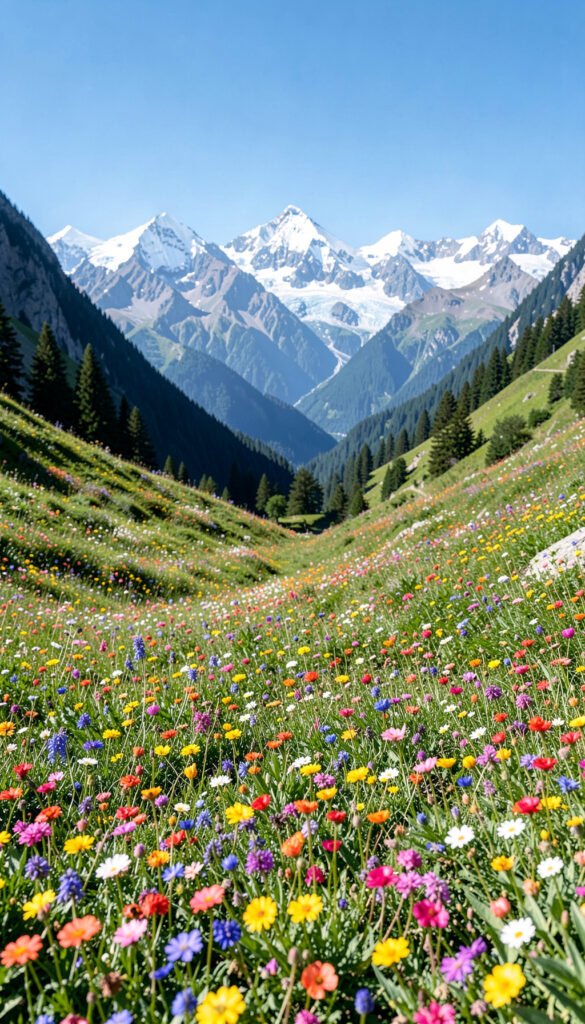 Valles Alpinos con Flores de Colores - Flores Primaverales con Paisajes Naturales