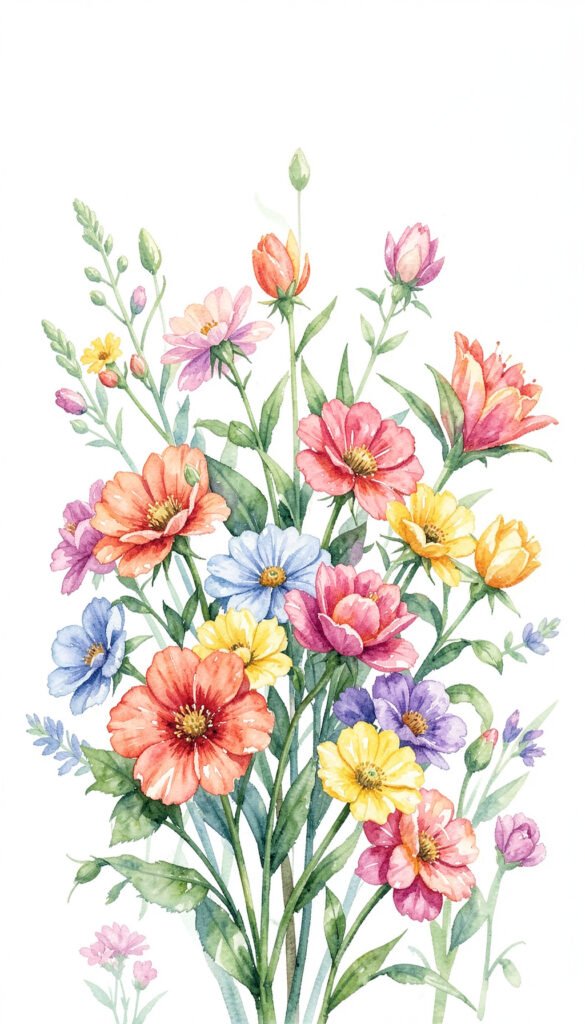 Flores silvestres en acuarela - Imágenes de flores coloridas