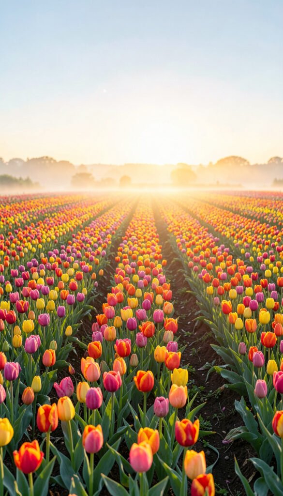 Campos de Tulipanes en Amanecer - Imágenes de Flores Primaverales con