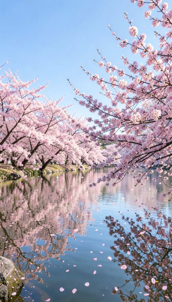 Cerezos en Flor junto al Lago - Imágenes de Flores Primaverales con