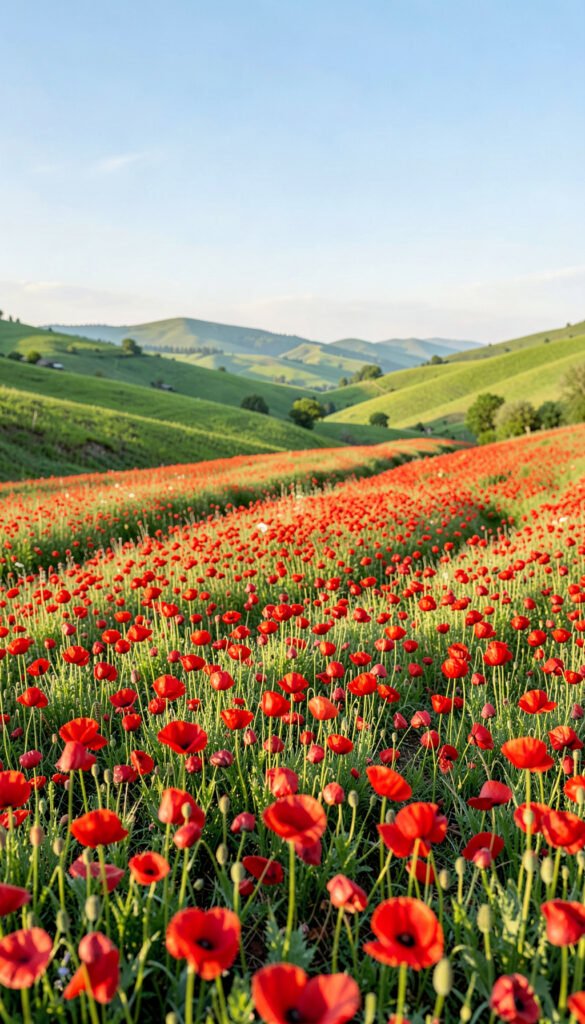 Amapolas en Valle Verde - Imágenes de Flores Primaverales con