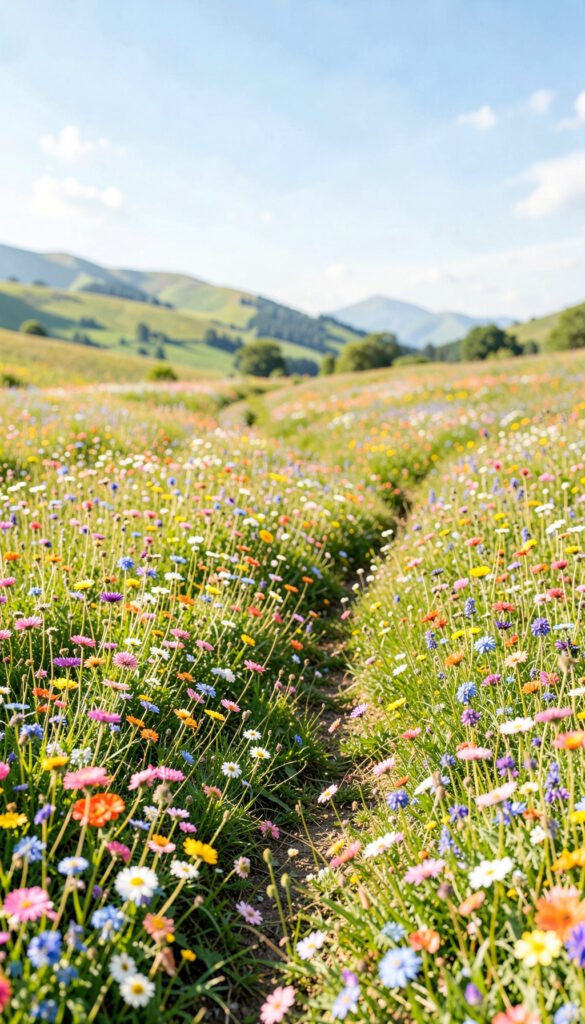 Sendero entre Flores Silvestres - Imágenes de Flores Primaverales con
