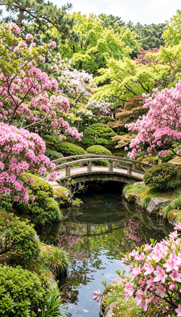 Jardín Japonés con Azaleas - Imágenes de Flores Primaverales con