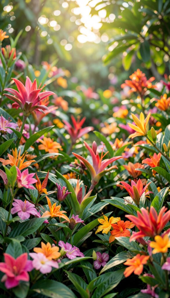 Jardín Tropical - flores hermosas y coloridas