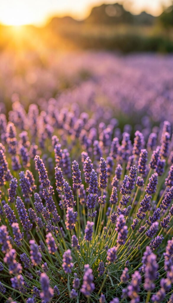 Lavandas en Atardecer - Flores Naturales con Colores Increíbles