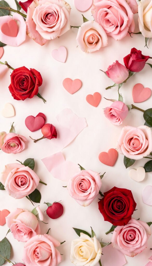 Rosas y Corazones - flores lindas y románticas