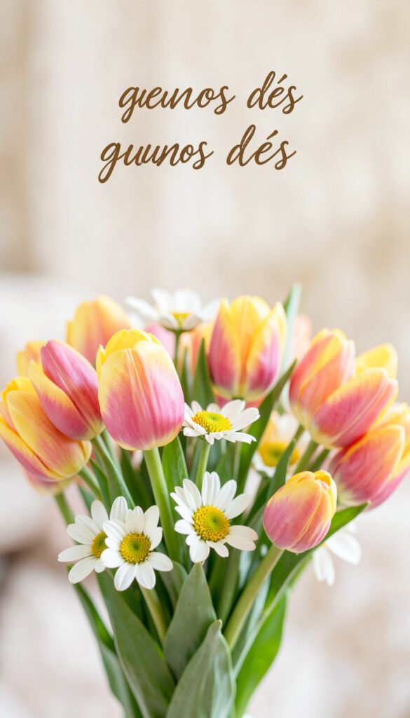 Flores frescas y frase inspiradora - imágenes de buenos días