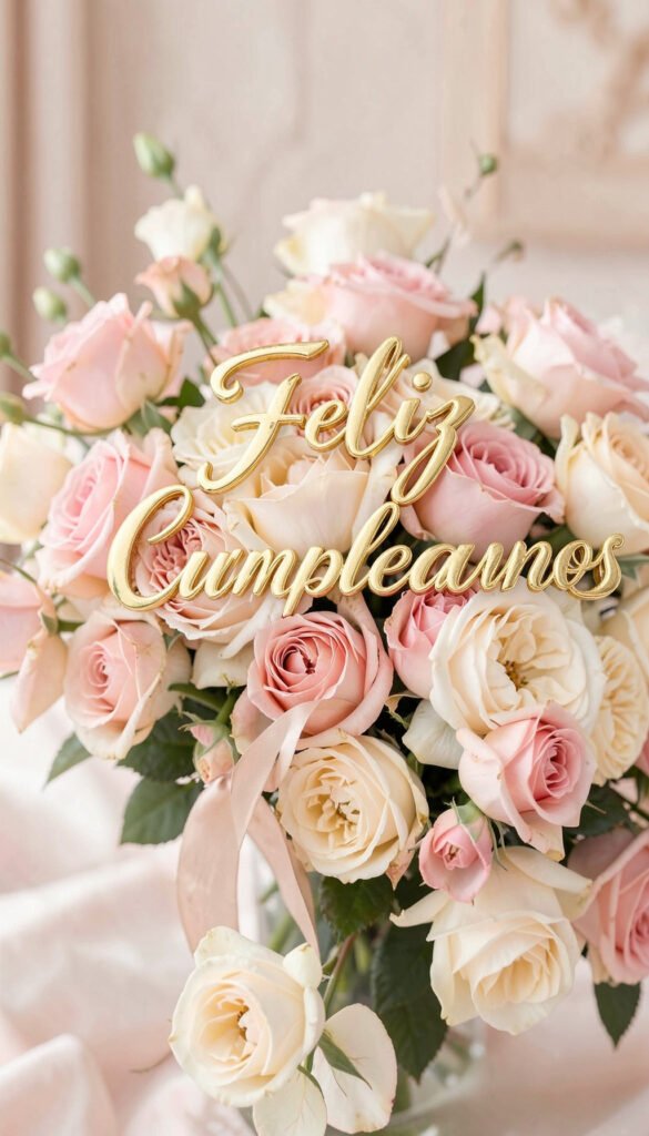 Flores y Letras Doradas - imágenes de feliz cumpleaños