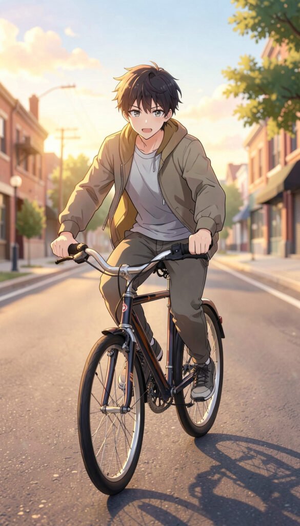 Chico anime en bicicleta - Imágenes anime alta calidad