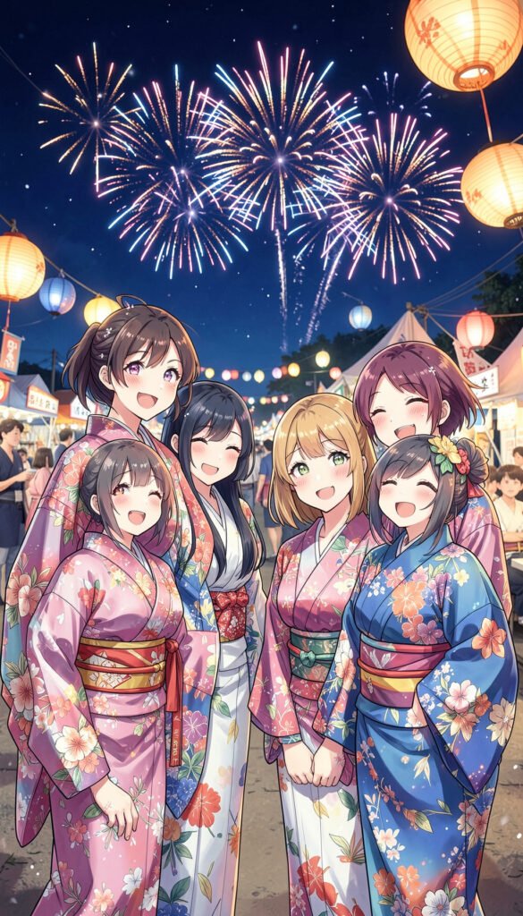 Pareja de amigos en festival - Imágenes anime alta calidad