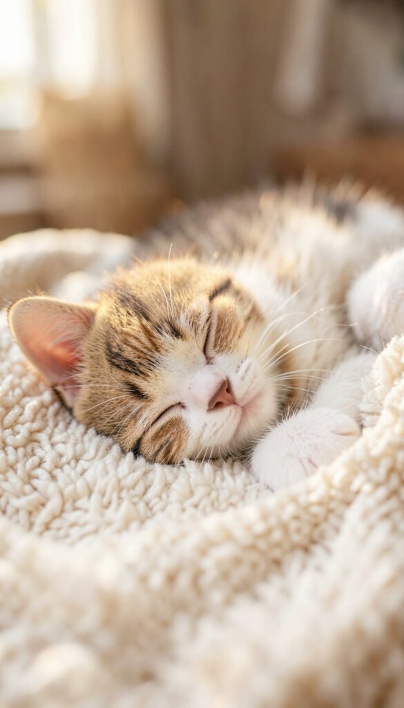 Gatito dormido en una manta suave - imágenes de gatos tiernos HD