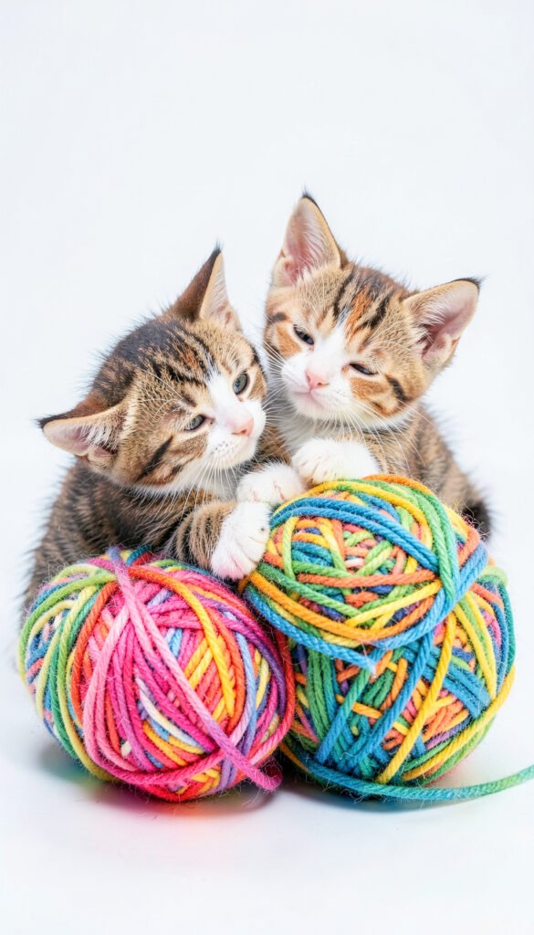 Gatitos jugando con ovillos de lana - imágenes de gatos tiernos HD