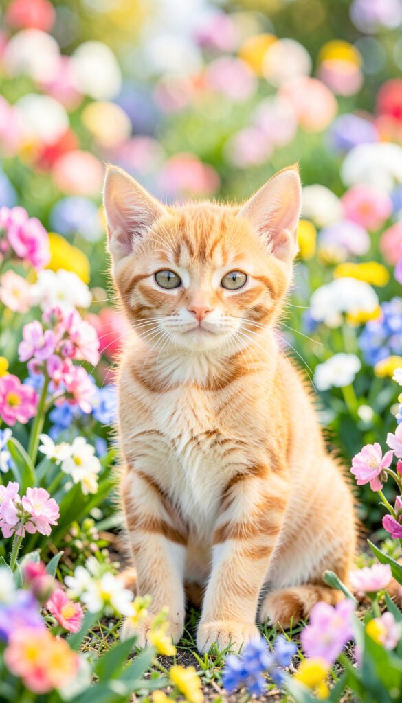 Gatito naranja entre flores - imágenes de gatos tiernos HD