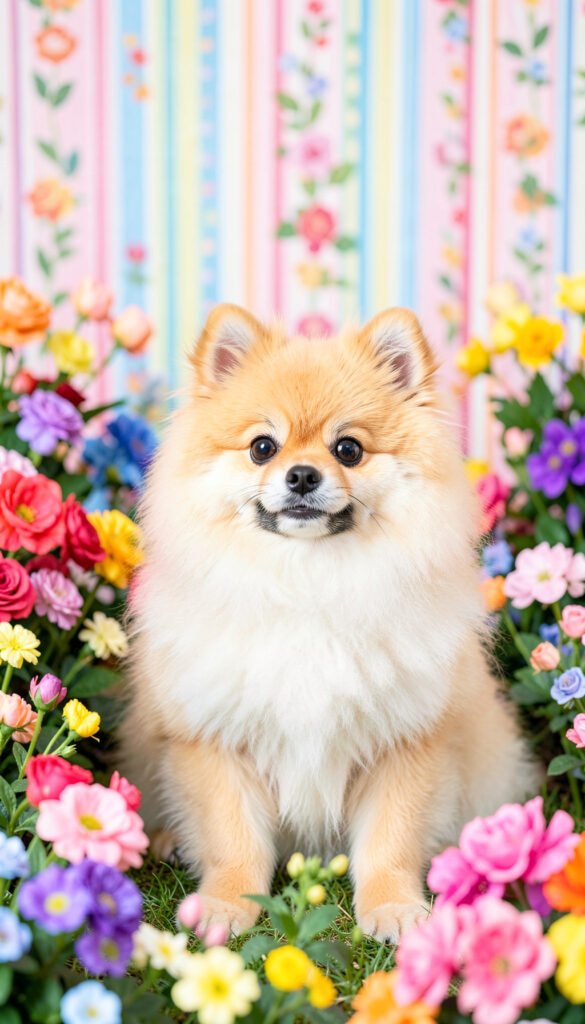Pomerania en flores - imágenes de perros bonitos