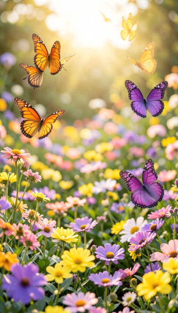 Mariposas en Jardín Florido - mariposas de colores alta calidad