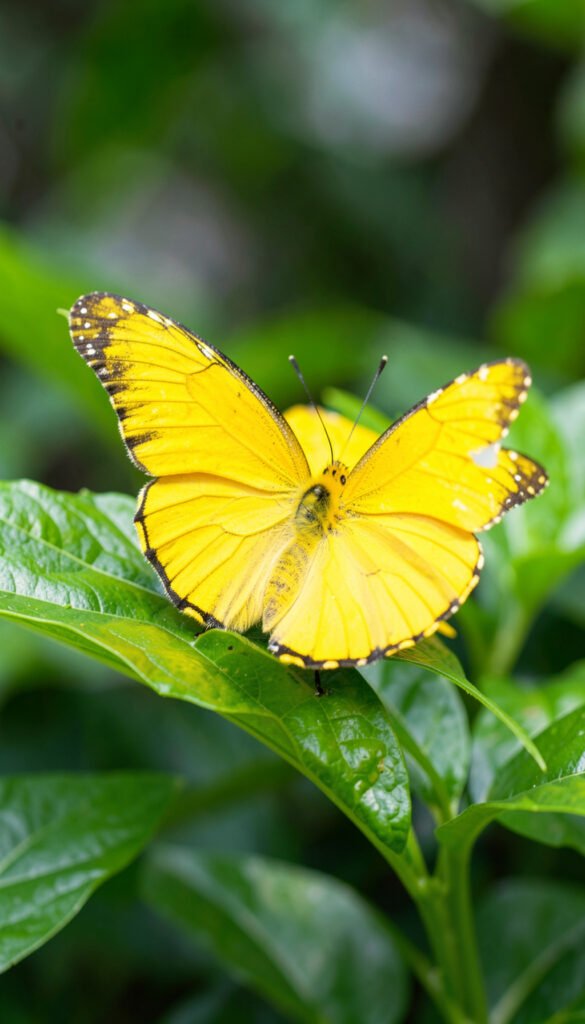 Mariposa Amarilla Entre Hojas Verdes - mariposas de colores alta calidad