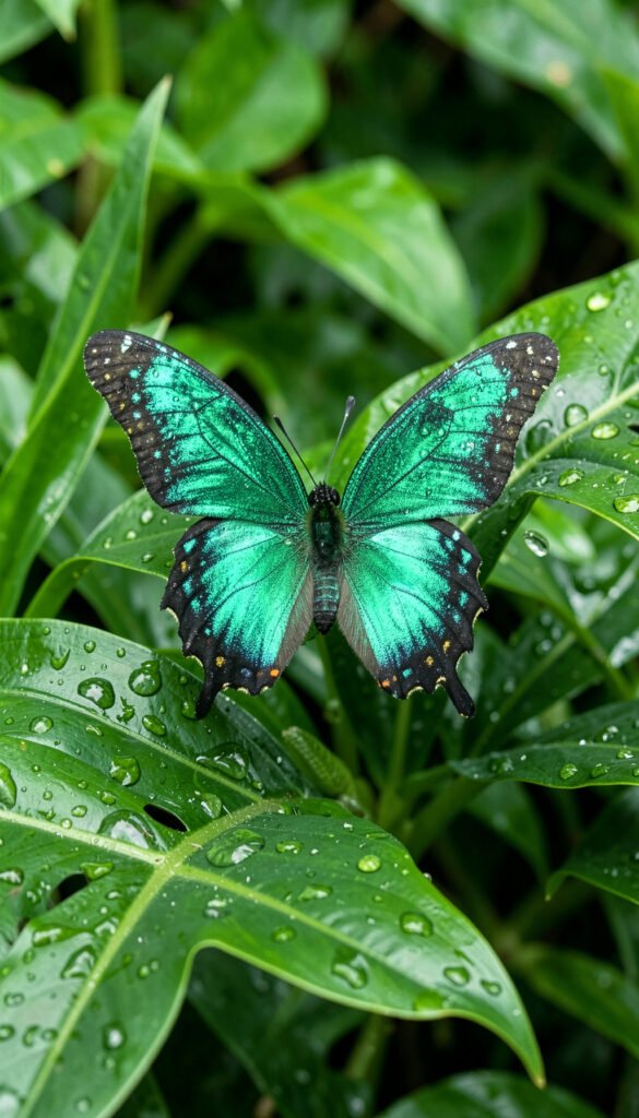 Mariposa Verde en Ambiente Tropical - mariposas de colores alta calidad