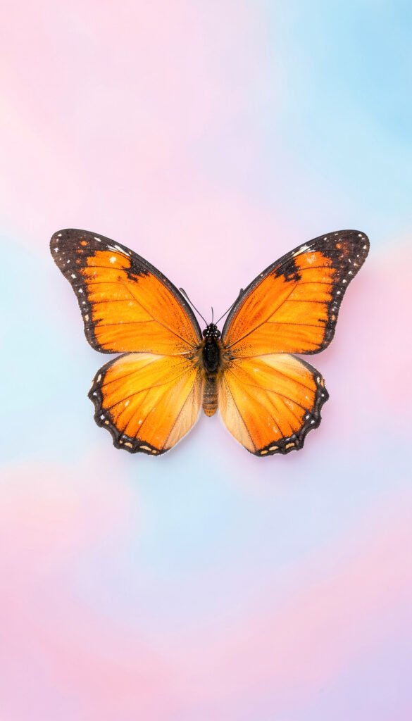 Mariposa Naranja y Fondo Pastel - mariposas de colores alta calidad