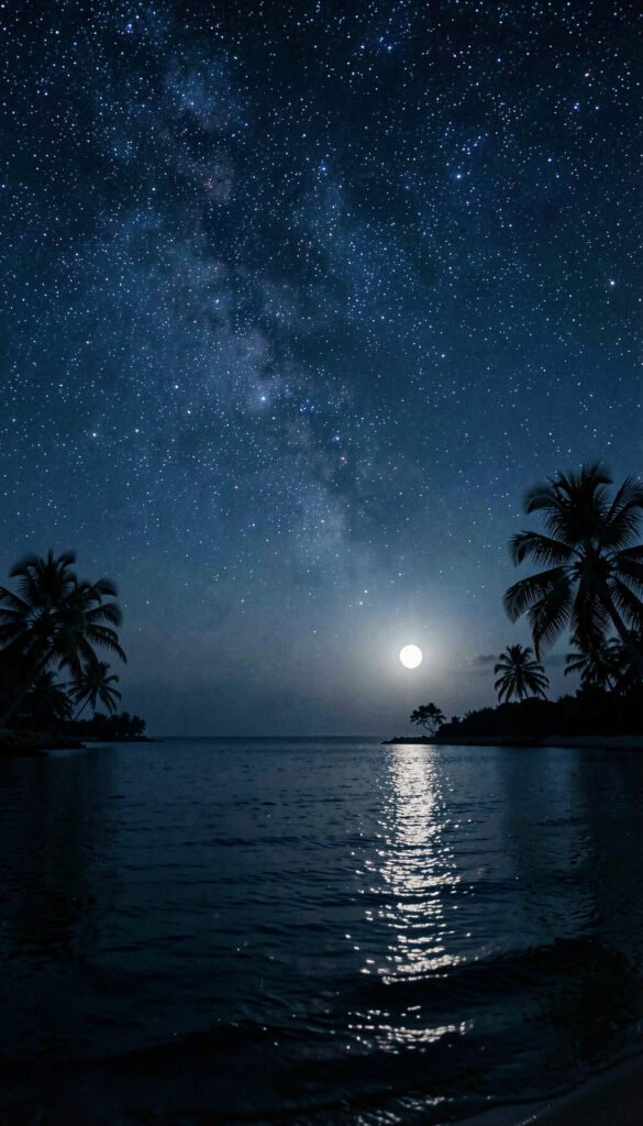 Playa Nocturna y Estrellas - Imágenes de Playas Paradisíacas para