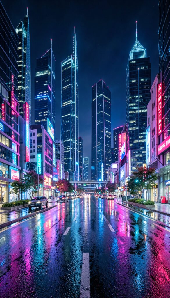Ciudad Moderna de Noche - Imágenes 4K para Fondo de