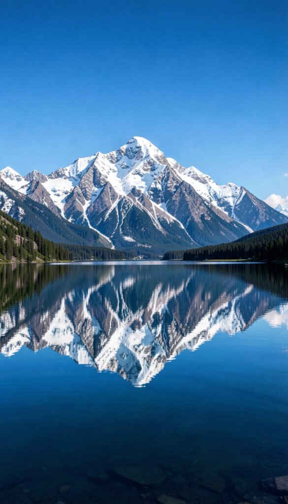 Montaña Nevada y Lago Reflejado - Imágenes 4K para Fondo de