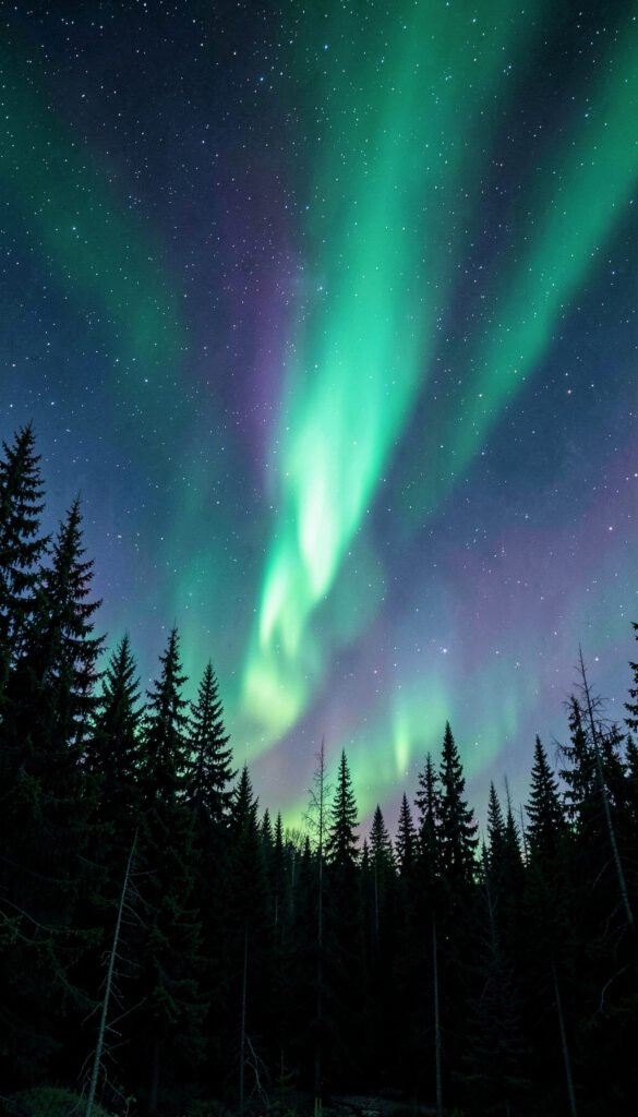 Aurora Boreal sobre el Bosque - fotos naturaleza profesional HD