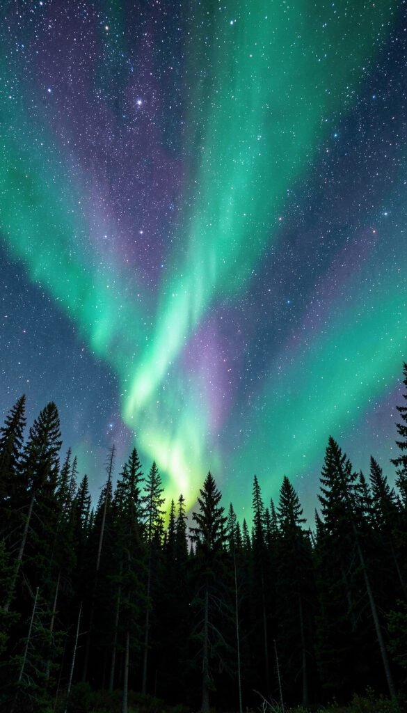 Aurora Boreal en el Bosque - imágenes de naturaleza HD