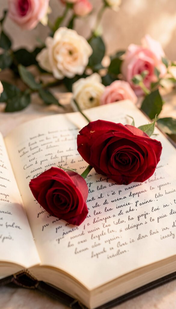 Rosa roja y libro abierto - Imágenes de Rosas Rojas con